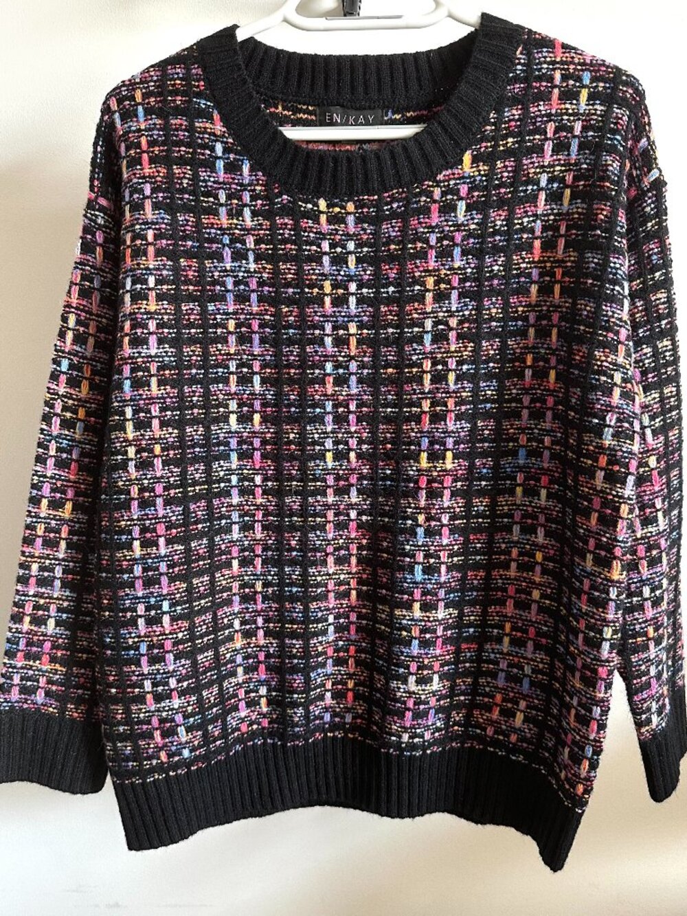 NWOT EN/KAY by Navleen Multicolor Grid Knit Sweater Medium
